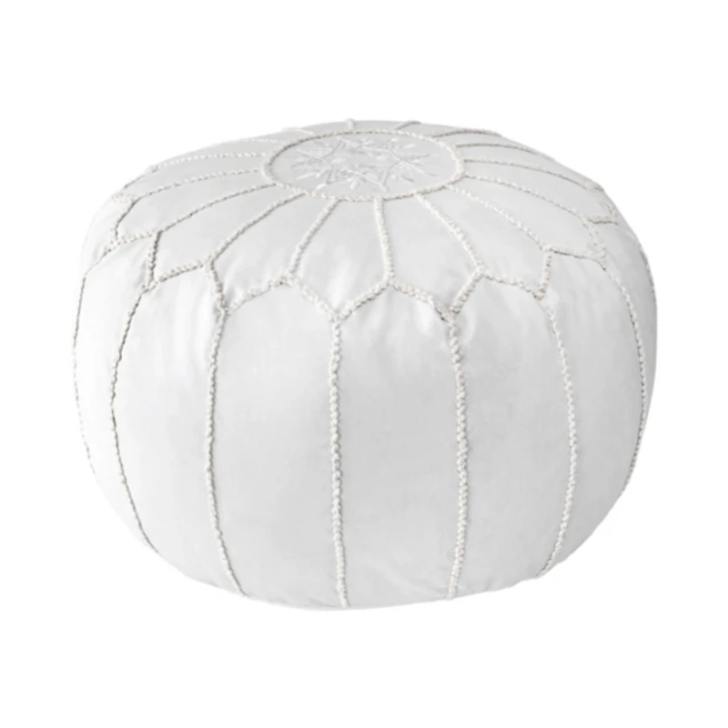 White Faux Leather Pouf