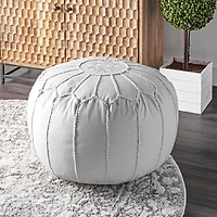 White Faux Leather Pouf