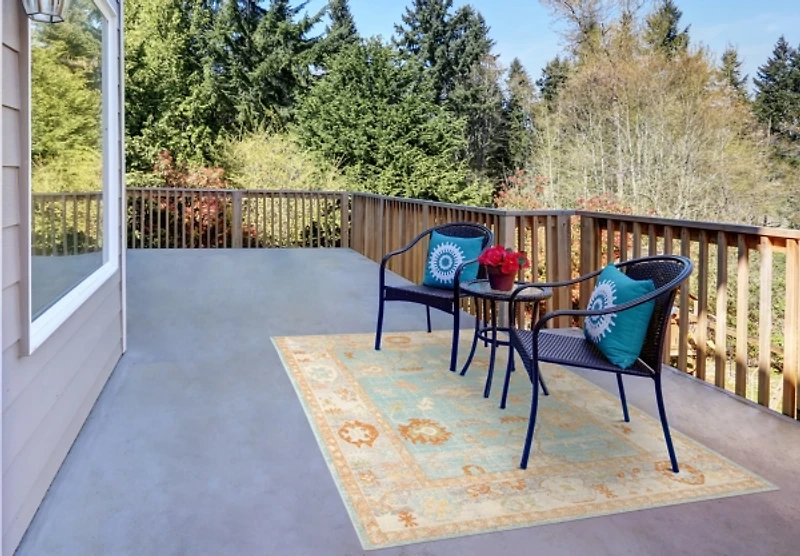 Aqua and Beige Bohemian Area Rug, 7x9