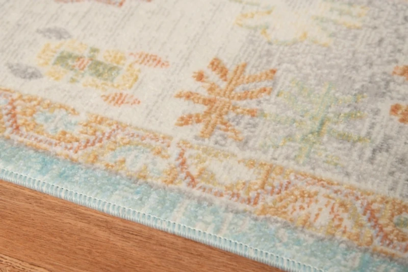 Aqua and Beige Bohemian Area Rug, 7x9