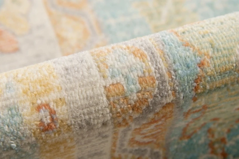 Aqua and Beige Bohemian Area Rug, 7x9