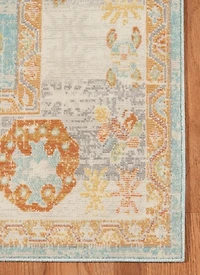 Aqua and Beige Bohemian Area Rug, 7x9