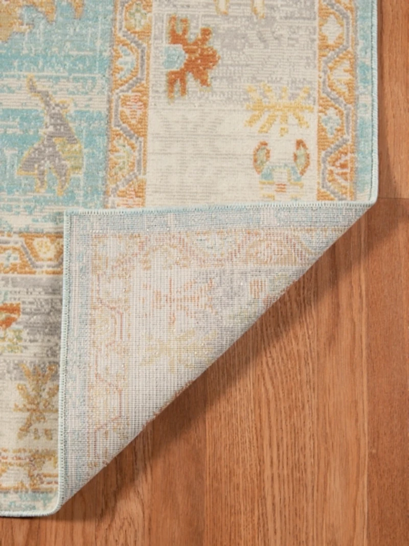 Aqua and Beige Bohemian Area Rug, 7x9