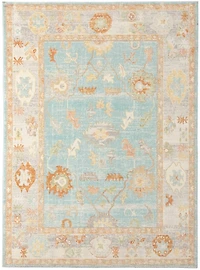 Aqua and Beige Bohemian Area Rug, 7x9