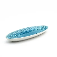 Turquoise Peacock Reactive Print Oval Platter