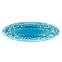 Turquoise Peacock Reactive Print Oval Platter