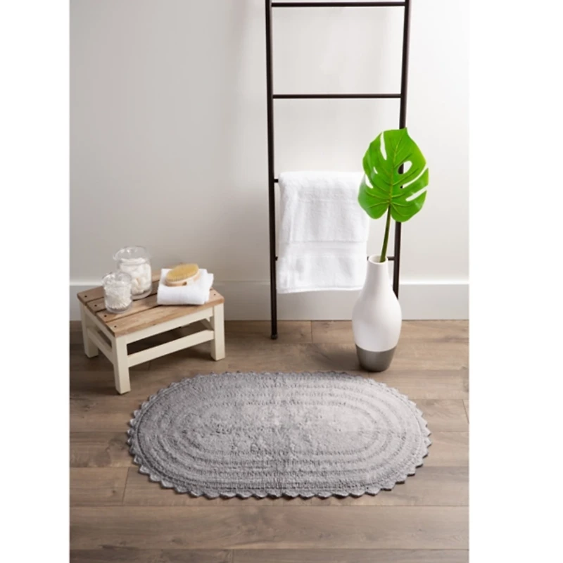 Gray Large Crochet Oval Bath Mat