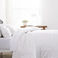 Ivory Rugged Stripes Puffed 3-pc. King Duvet Set