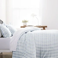Navy Rugged Stripes Puffed 3-pc. King Duvet Set