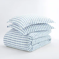 Navy Rugged Stripes Puffed 3-pc. Queen Duvet Set