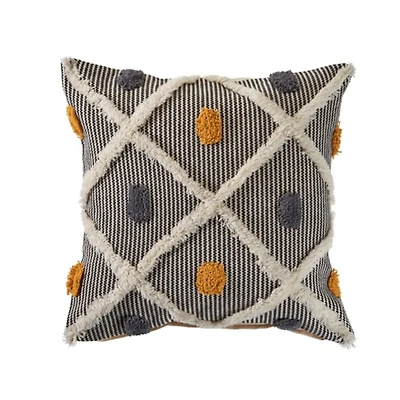 Gray and Orange Tufted Accent Pillow
