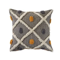 Gray and Orange Tufted Accent Pillow