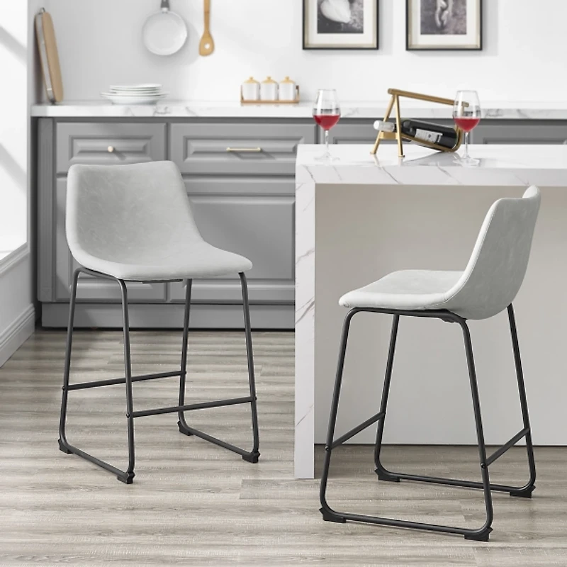 Gray Faux Leather Counter Stools, Set of 2
