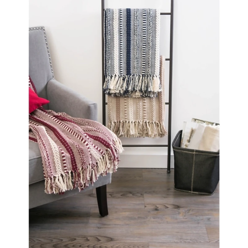 Navy Braided Stripe Throw