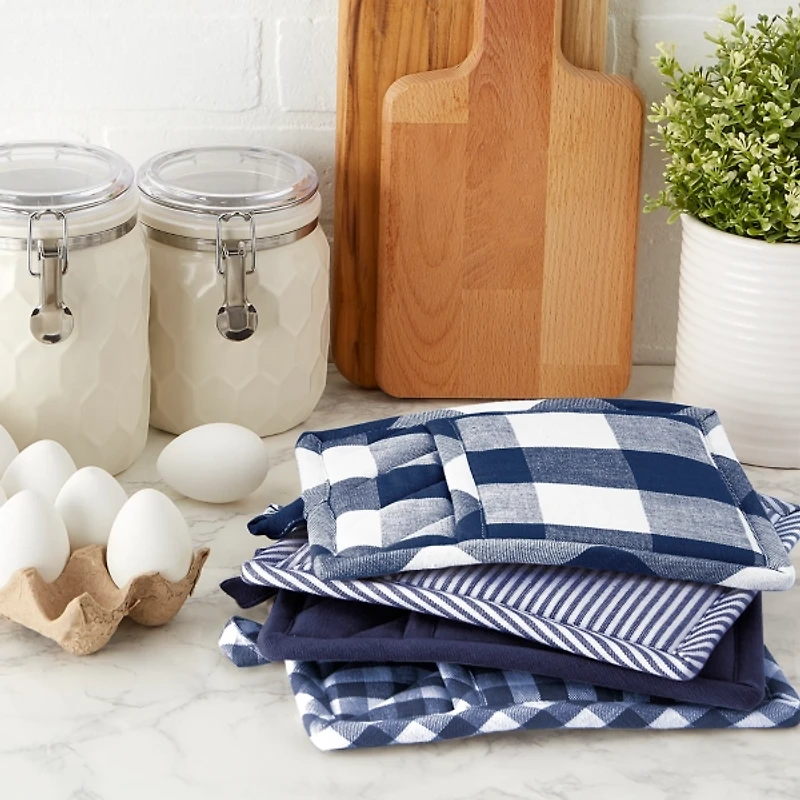 Navy and White Multiprint 4-pc. Pot Holder Set