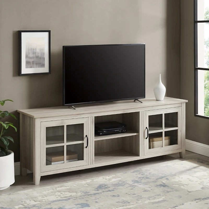 Birch Wood and Glass Door TV Stand