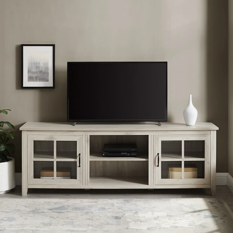 Birch Wood and Glass Door TV Stand