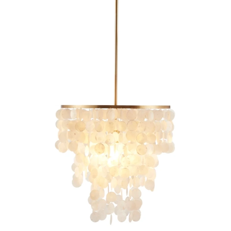 White Shell and Gold Metal Layered Chandelier