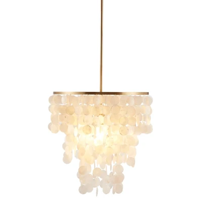 White Shell and Gold Metal Layered Chandelier