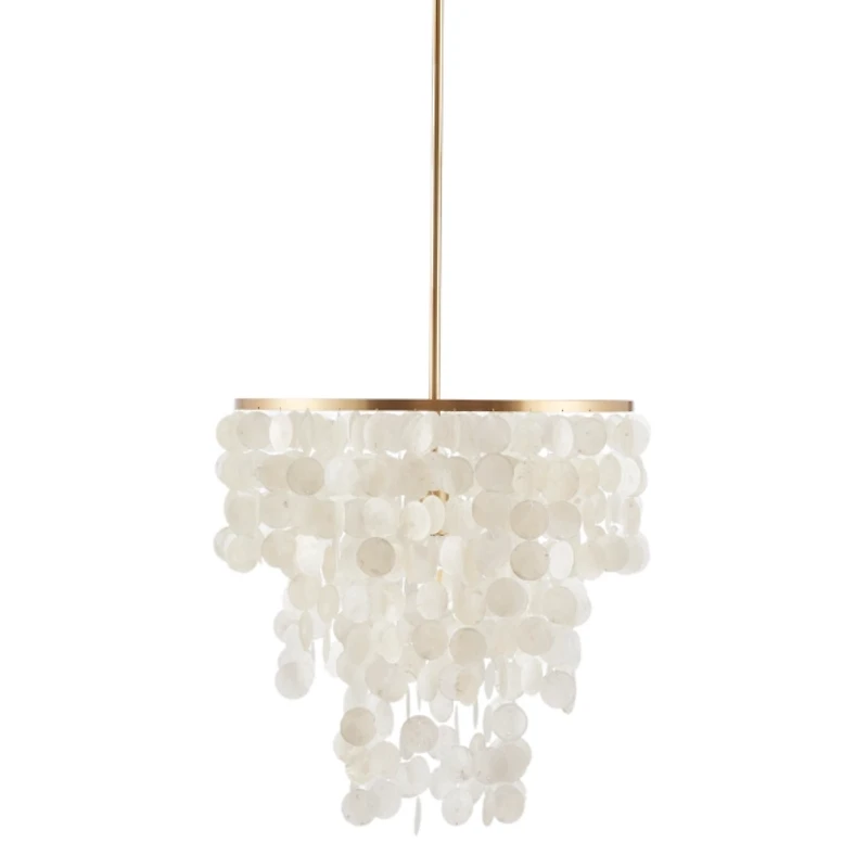 White Shell and Gold Metal Layered Chandelier