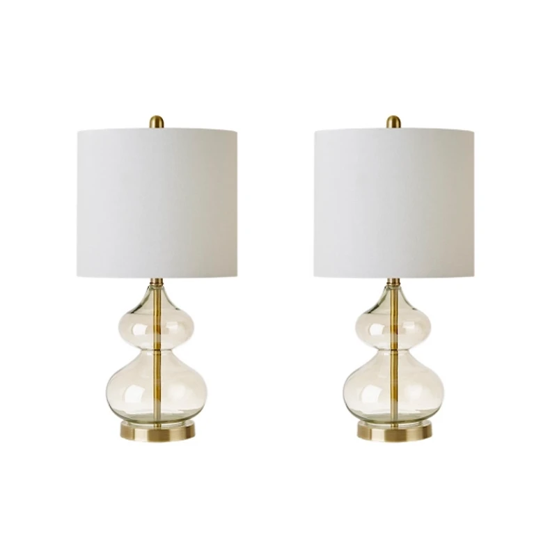 Gold Curved Glass Table Lamps, Set of 2