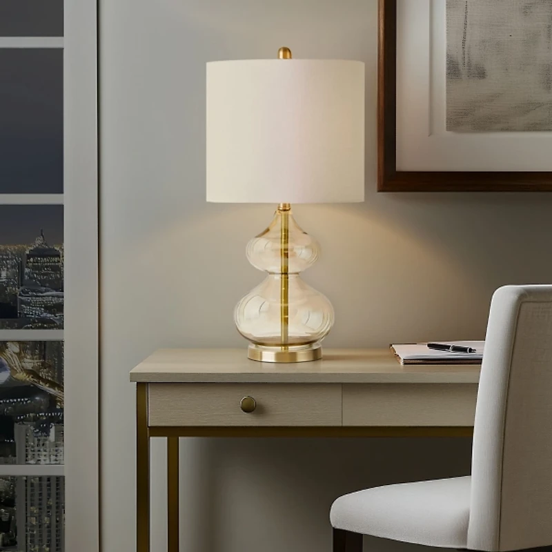 Gold Curved Glass Table Lamps, Set of 2