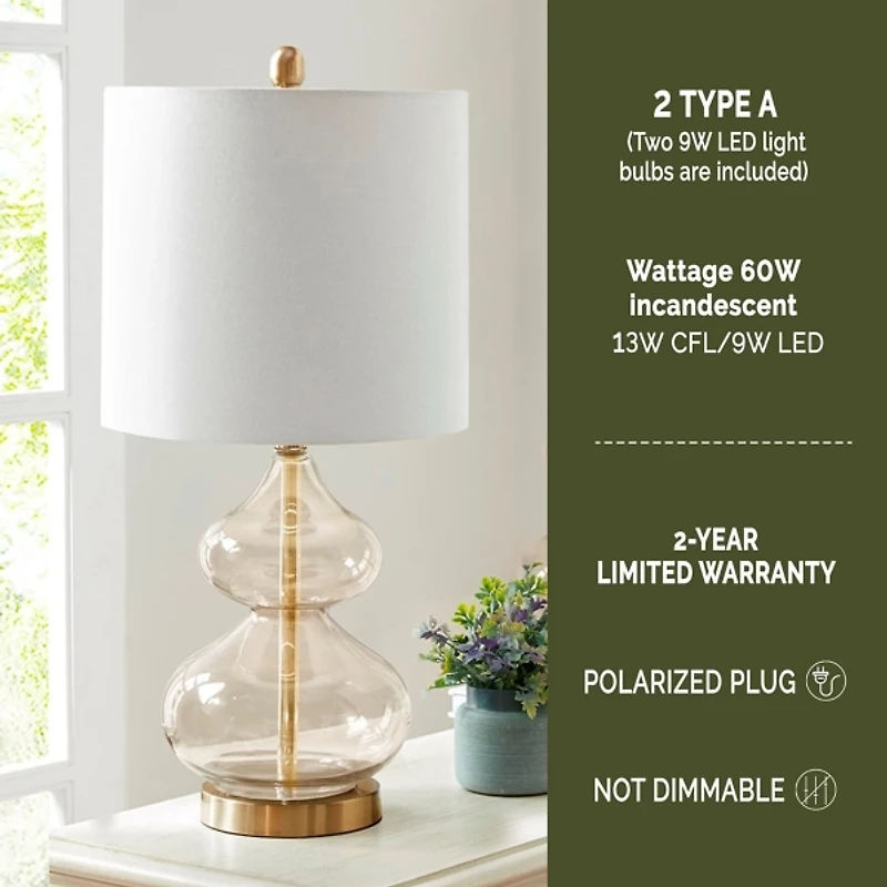 Gold Curved Glass Table Lamps, Set of 2