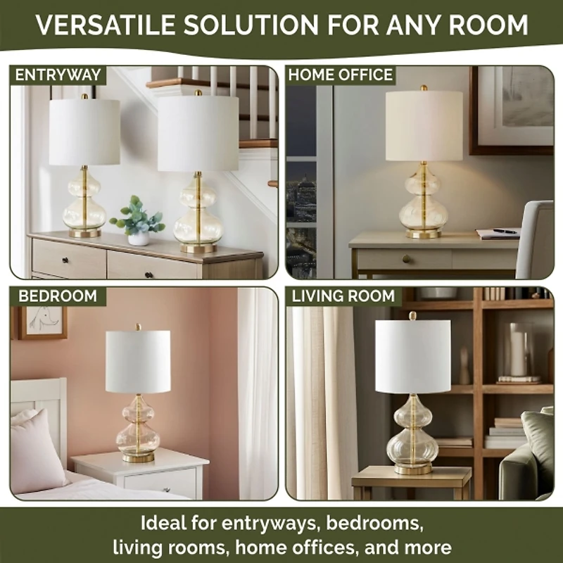 Gold Curved Glass Table Lamps, Set of 2