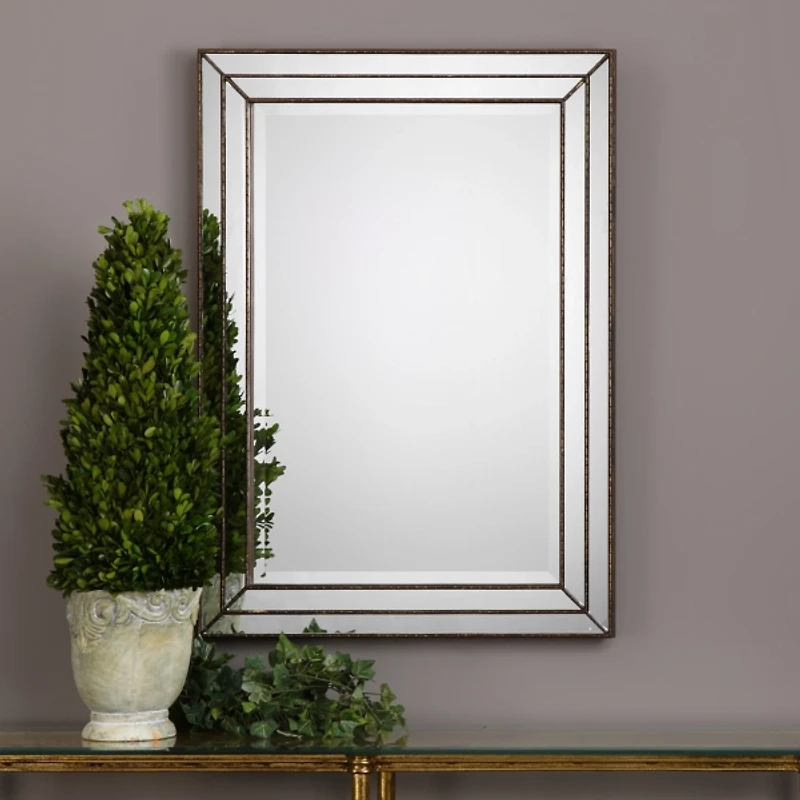 Bronze Metallic Grooved Texture Wall Mirror