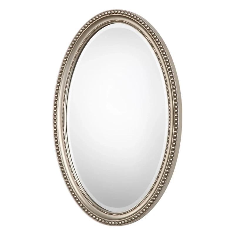 Metallic Silver Beaded Edge Oval Mirror
