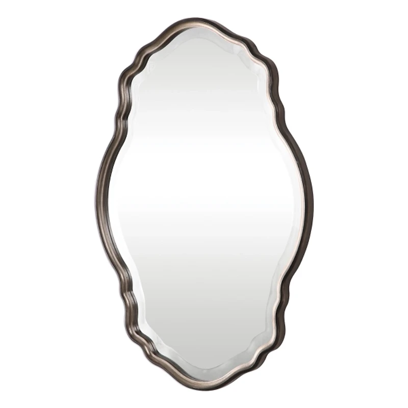 Antique Bronze and Silver Curved Wooden Mirror