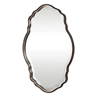 Antique Bronze and Silver Curved Wooden Mirror