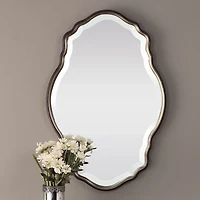 Antique Bronze and Silver Curved Wooden Mirror