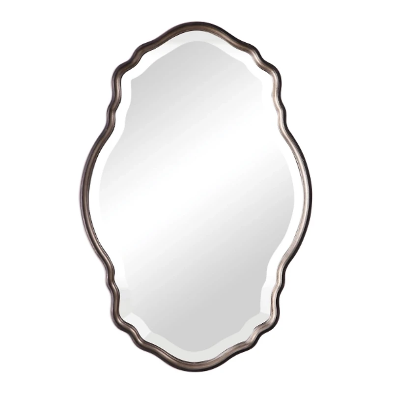 Antique Bronze and Silver Curved Wooden Mirror