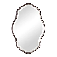 Antique Bronze and Silver Curved Wooden Mirror