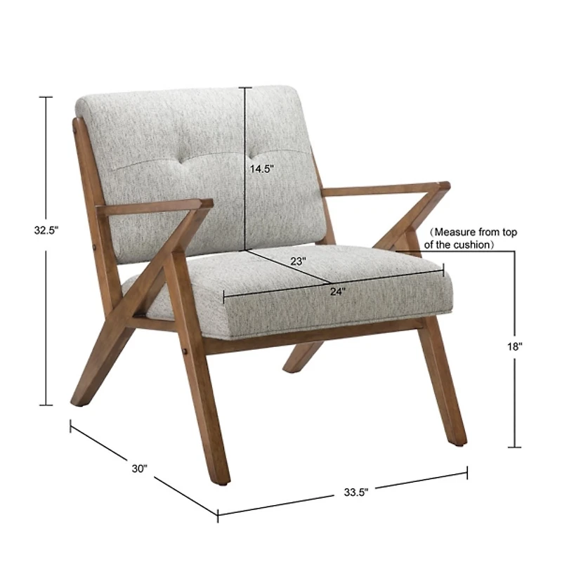 Gray Upholstered Angled Wood Frame Armchair