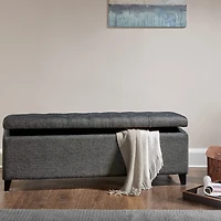 Dark Gray Button Tufted Storage Bench