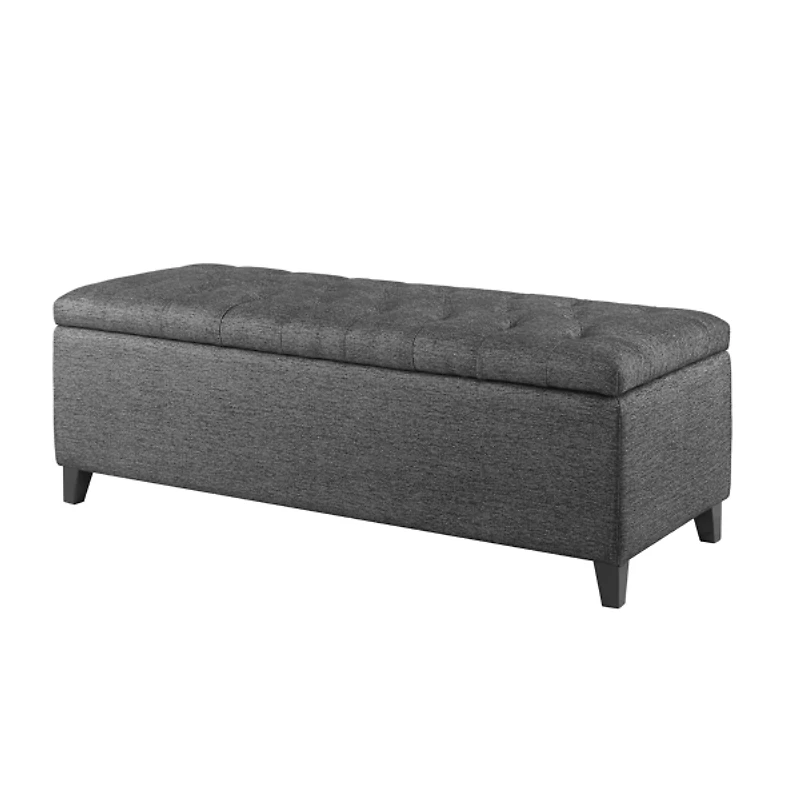 Dark Gray Button Tufted Storage Bench