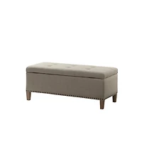 Light Gray Linen Button Tufted Storage Bench