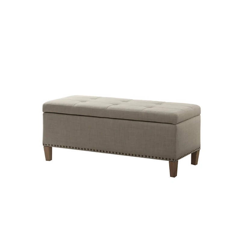 Light Gray Linen Button Tufted Storage Bench
