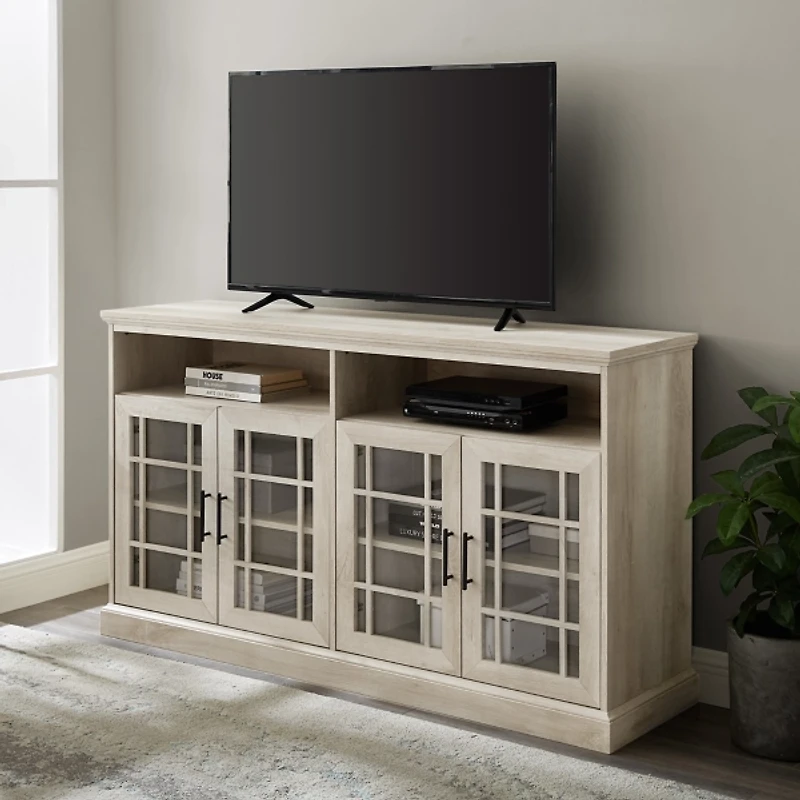White Oak Glass Door TV Stand, 58 in.