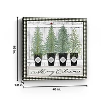 Merry Christmas Tall Potted Trees Canvas Art Print