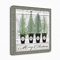 Merry Christmas Tall Potted Trees Canvas Art Print