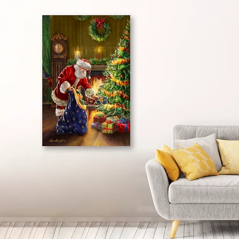 Santa and Presents with Tree Canvas Art Print