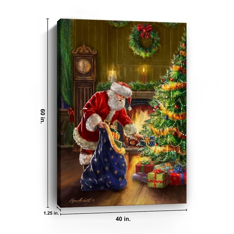 Santa and Presents with Tree Canvas Art Print