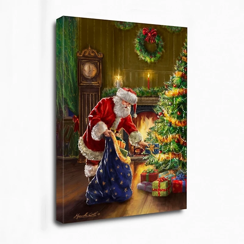 Santa and Presents with Tree Canvas Art Print