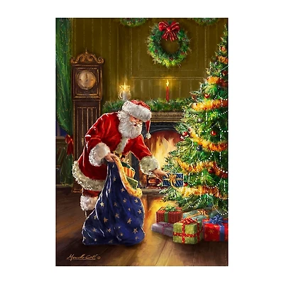 Santa and Presents with Tree Canvas Art Print