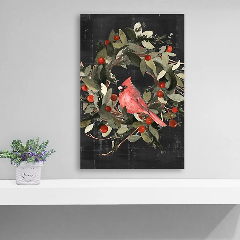 Red Cardinal Black Wreath Canvas Art Print