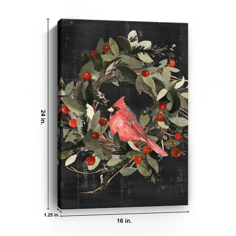 Red Cardinal Black Wreath Canvas Art Print