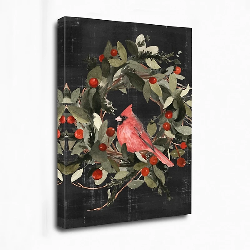 Red Cardinal Black Wreath Canvas Art Print